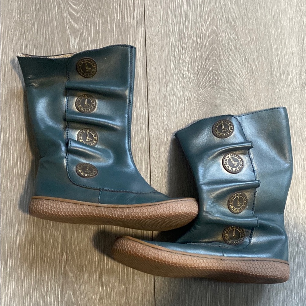 Livie & Luca Button Neve Tall Boot Sz 12 Girls Gray Leather Bootie Knee Zip Kids